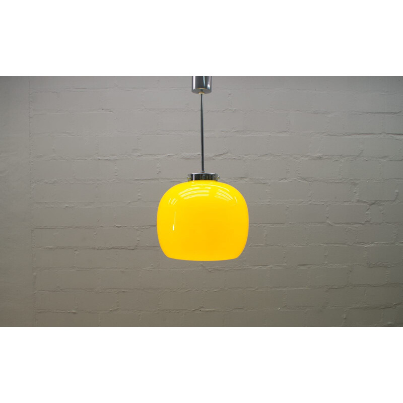 Vintage yellow chromed glass pendant light,1970 