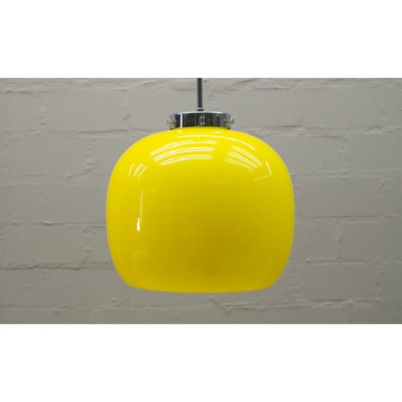 Vintage yellow chromed glass pendant light,1970 