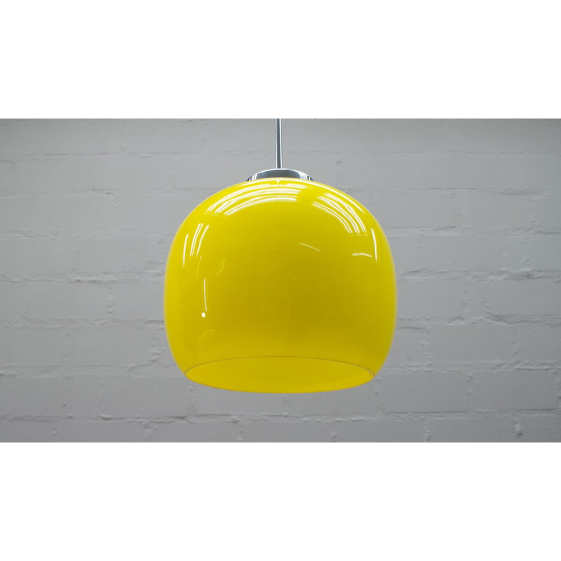 Vintage yellow chromed glass pendant light,1970 