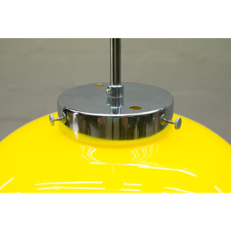 Vintage yellow chromed glass pendant light,1970 