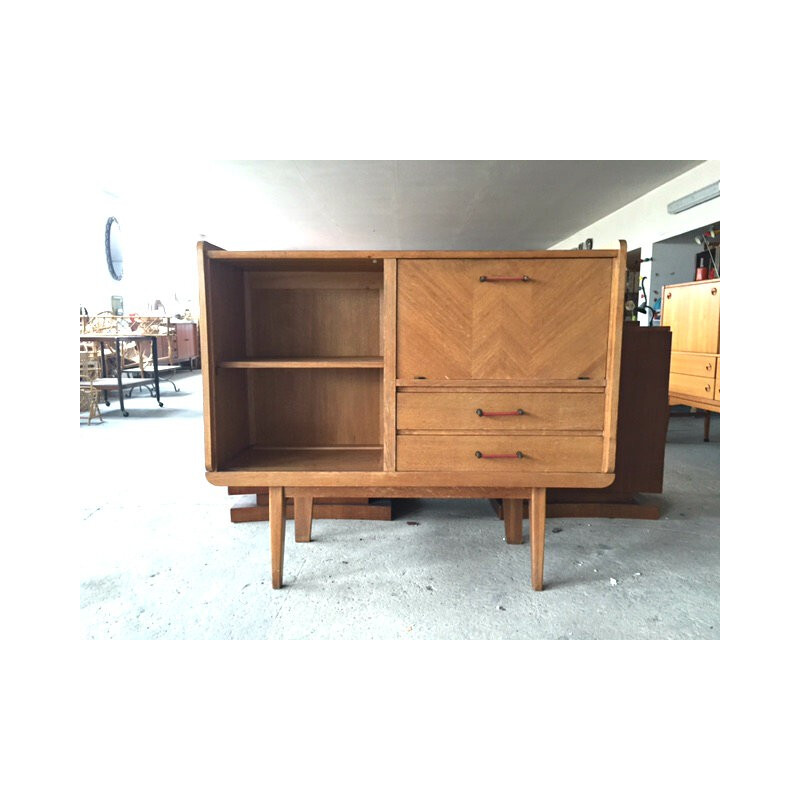 Vintage sideboard in oakwood and brass - 1950s