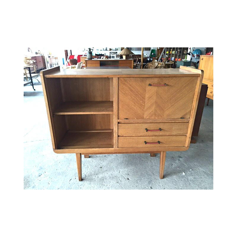 Vintage sideboard in oakwood and brass - 1950s