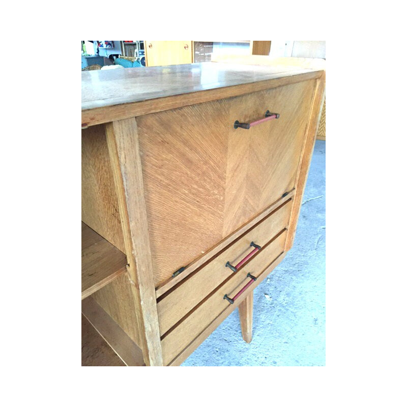 Vintage sideboard in oakwood and brass - 1950s