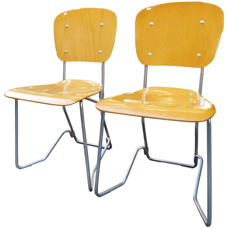 Stackable Armin WIRTH chairs, released by ALU-FLEX - 1951