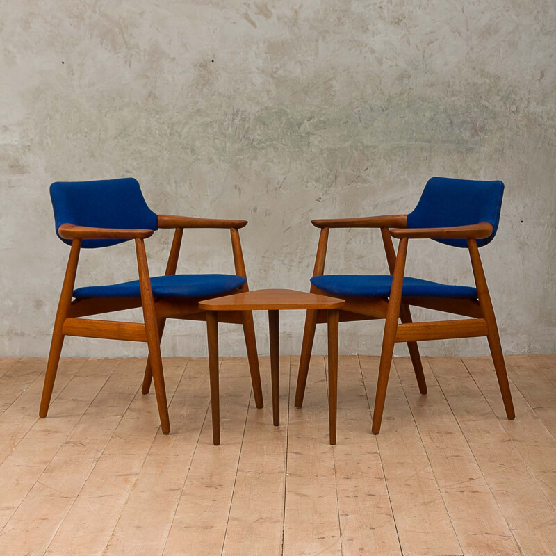 Pair of blue wool armchairs by Erik Kirkegaard, 1950