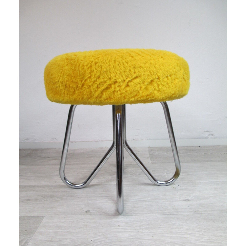 Vintage stool  in yellow fabrics from the 70s