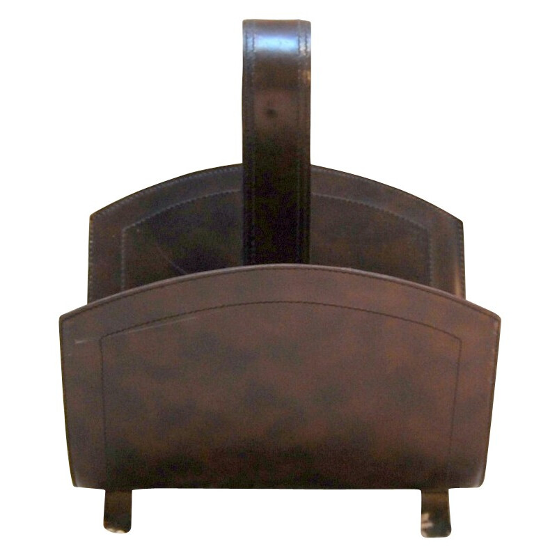 Magazine rack in leather and brass legs - 1970s