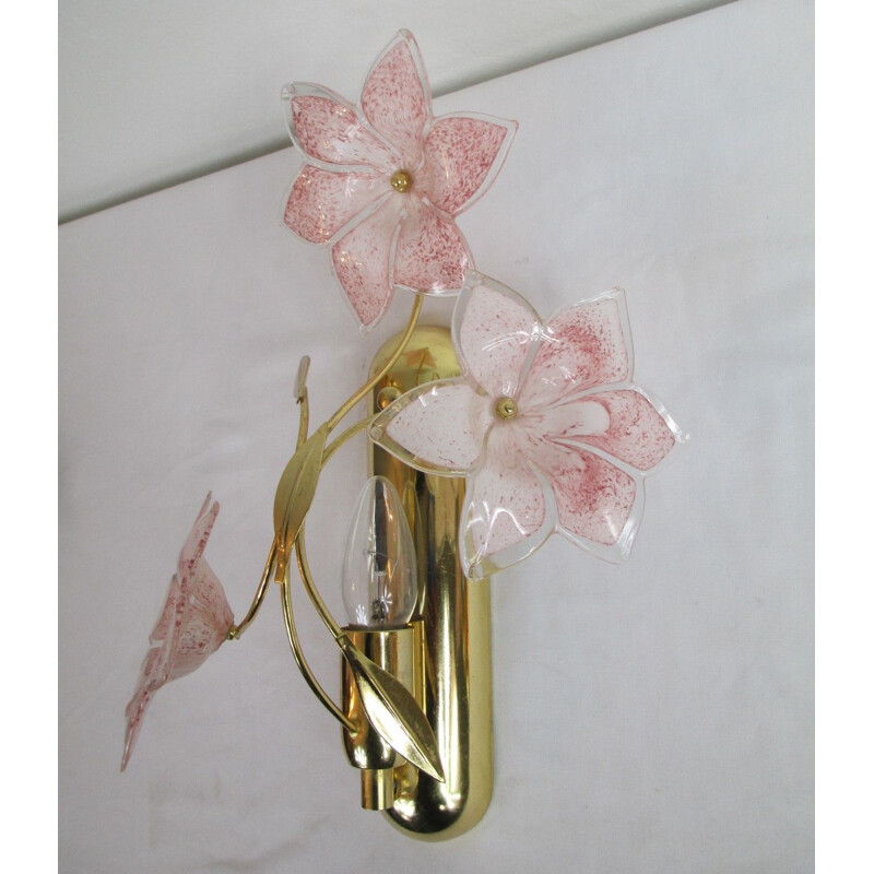 Vintage Italian Brass and Murano Glass Sconces, 1970s, Set of 2