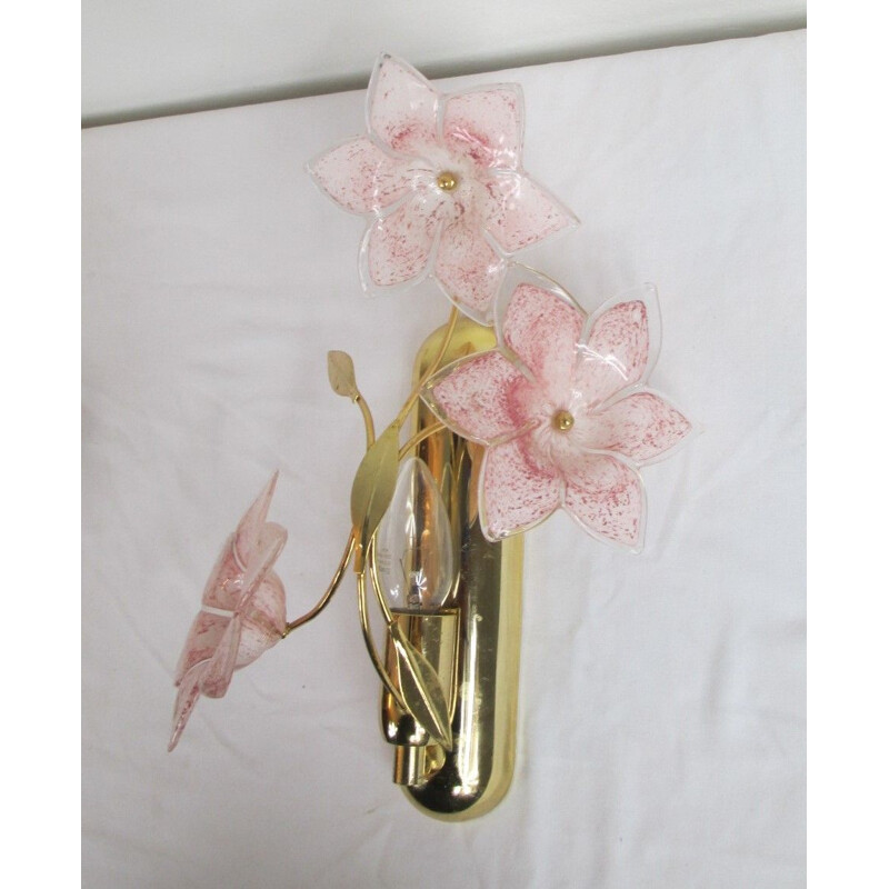 Vintage Italian Brass and Murano Glass Sconces, 1970s, Set of 2