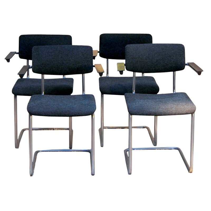 4 fauteuils gris anthracite, W.H. GISPEN - années 60