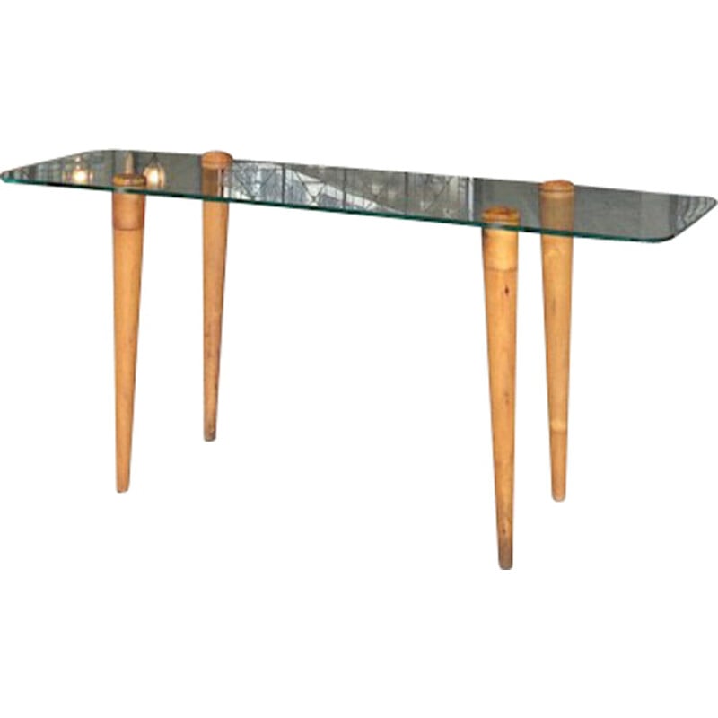 Table d’appoint en bois et verre, Simon KRIEKS - 1950