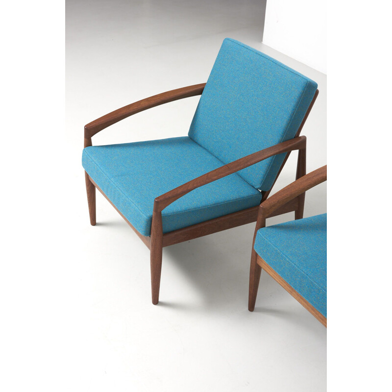 Set of 2 blue paper knife armchairs by Kai Kristiansen 