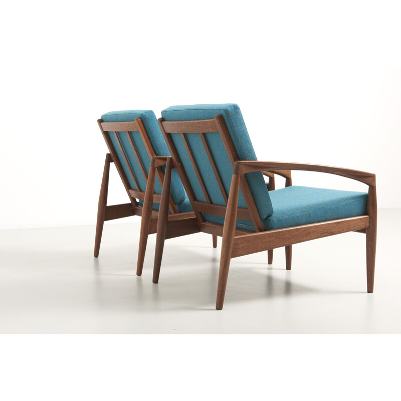 Set of 2 blue paper knife armchairs by Kai Kristiansen 