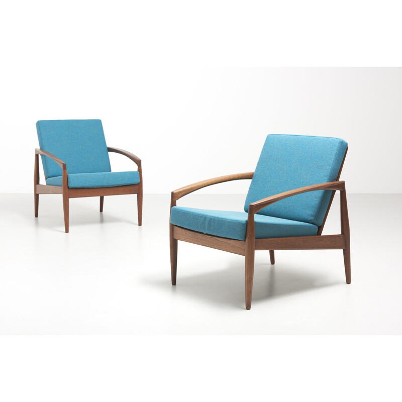 Set of 2 blue paper knife armchairs by Kai Kristiansen 