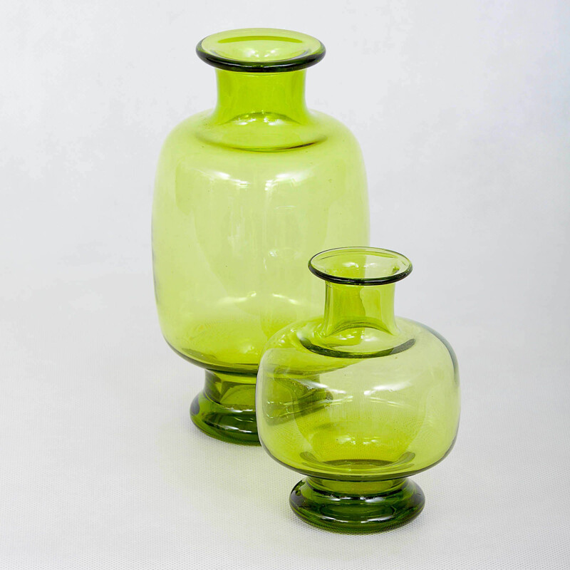 Pair of glass vases green by Per Lutken for Holmegaard 1950