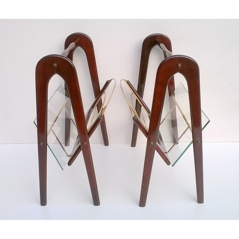 Pair of magazine racks in mahogany and glass, Cesare LACCA - 1950s