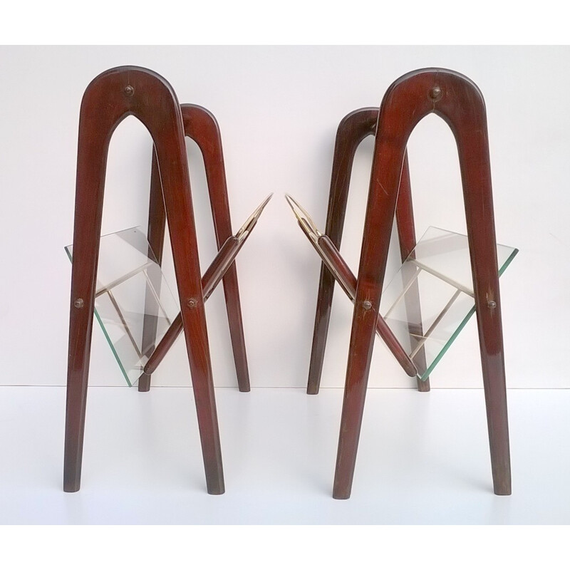 Pair of magazine racks in mahogany and glass, Cesare LACCA - 1950s