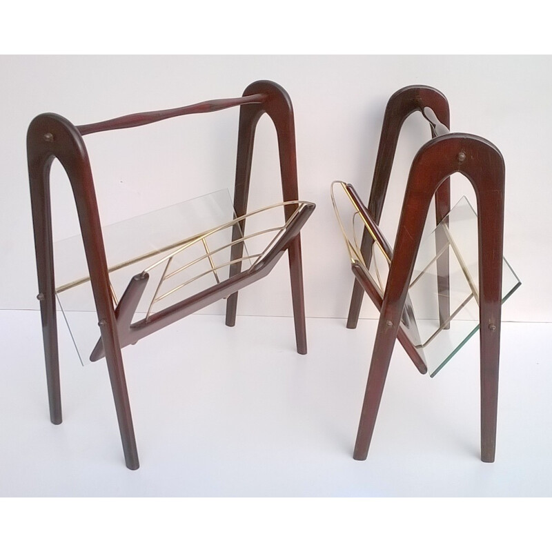 Pair of magazine racks in mahogany and glass, Cesare LACCA - 1950s