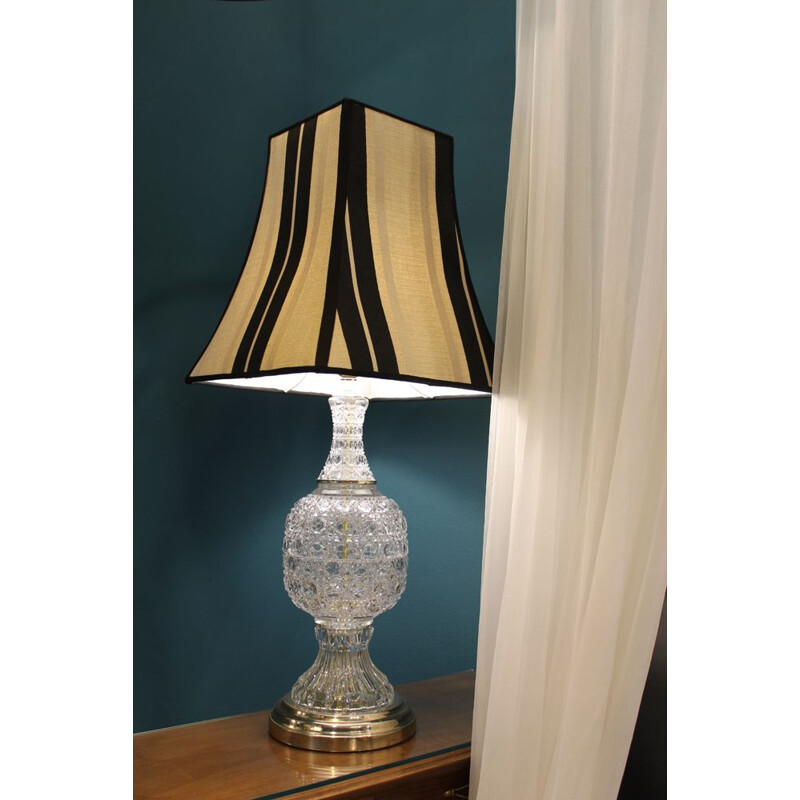 Pair of vintage table lamps in brass and crystal