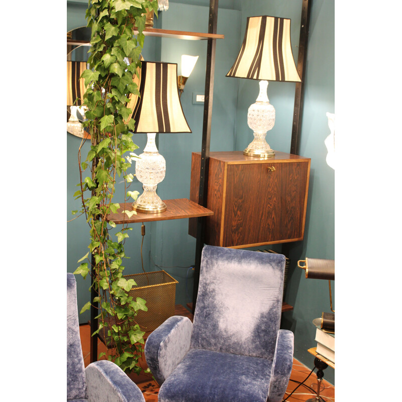 Pair of vintage table lamps in brass and crystal