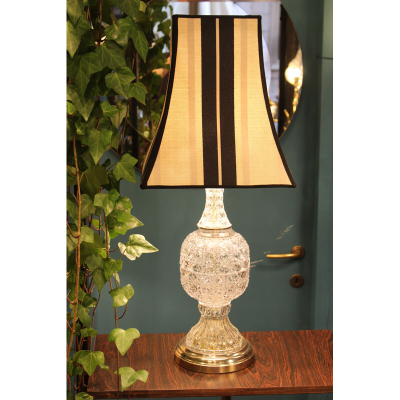 Pair of vintage table lamps in brass and crystal