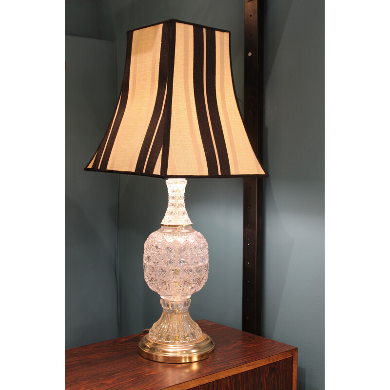 Pair of vintage table lamps in brass and crystal