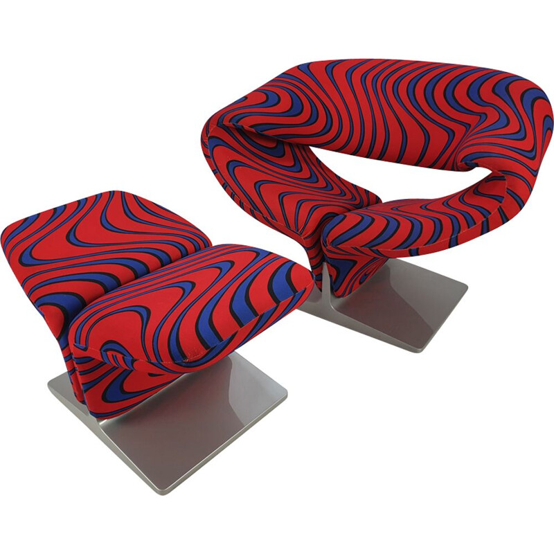 Vintage Ribbon Chair & Ottoman by Pierre Paulin for Artifort, 1980s