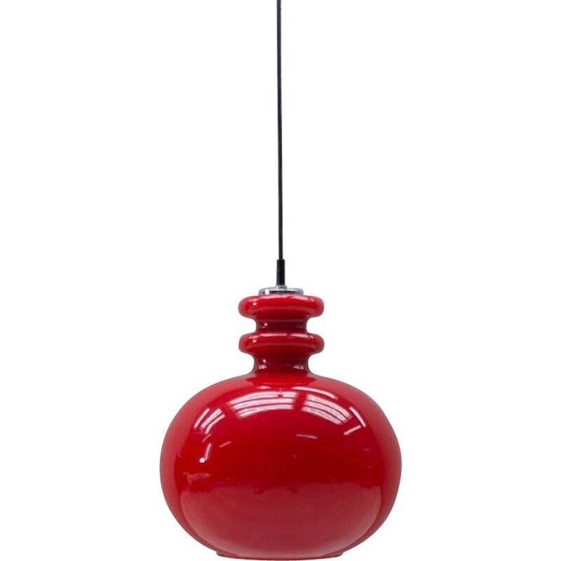 Vintage Red Glass pendant lamp by Peill & Putzler 1960s