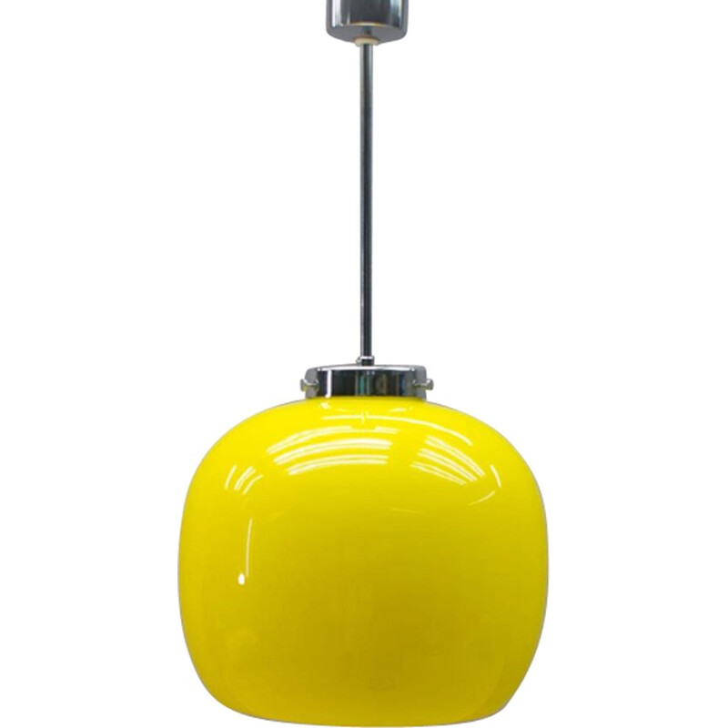 Vintage yellow chromed glass pendant light,1970 