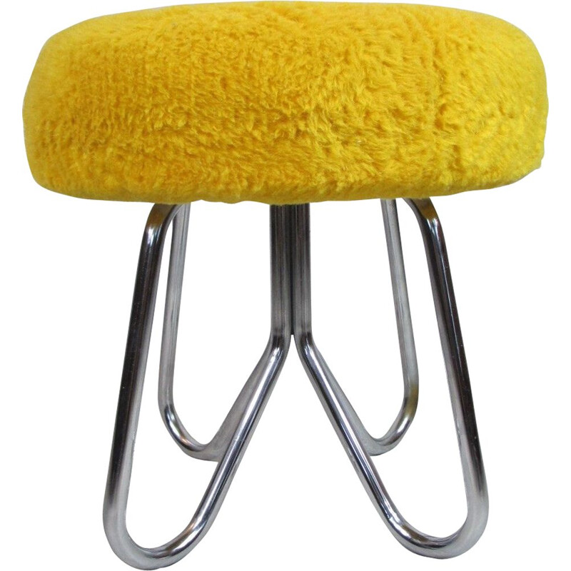 Vintage stool  in yellow fabrics from the 70s