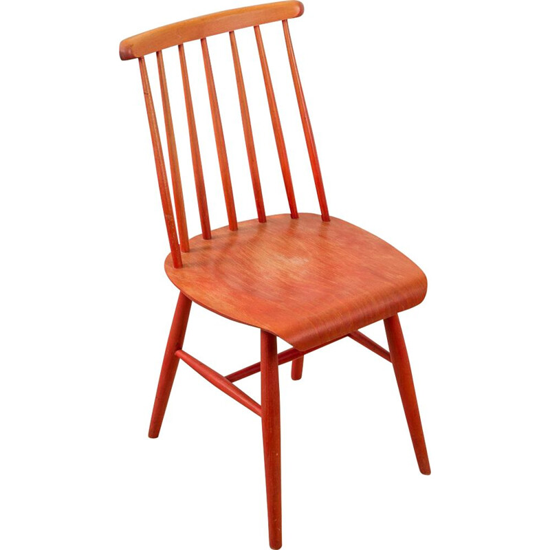 Chaise de cuisine vintage rouge 1950