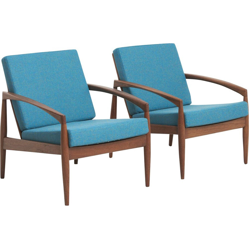 Set of 2 blue paper knife armchairs by Kai Kristiansen 