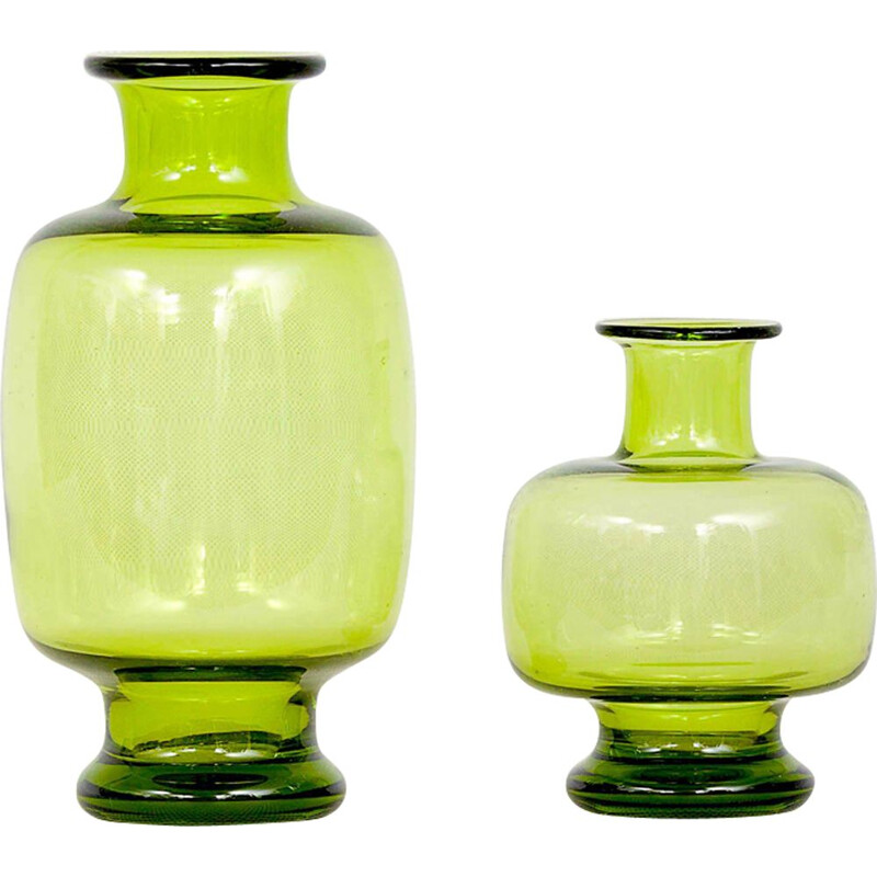 Pair of glass vases green by Per Lutken for Holmegaard 1950