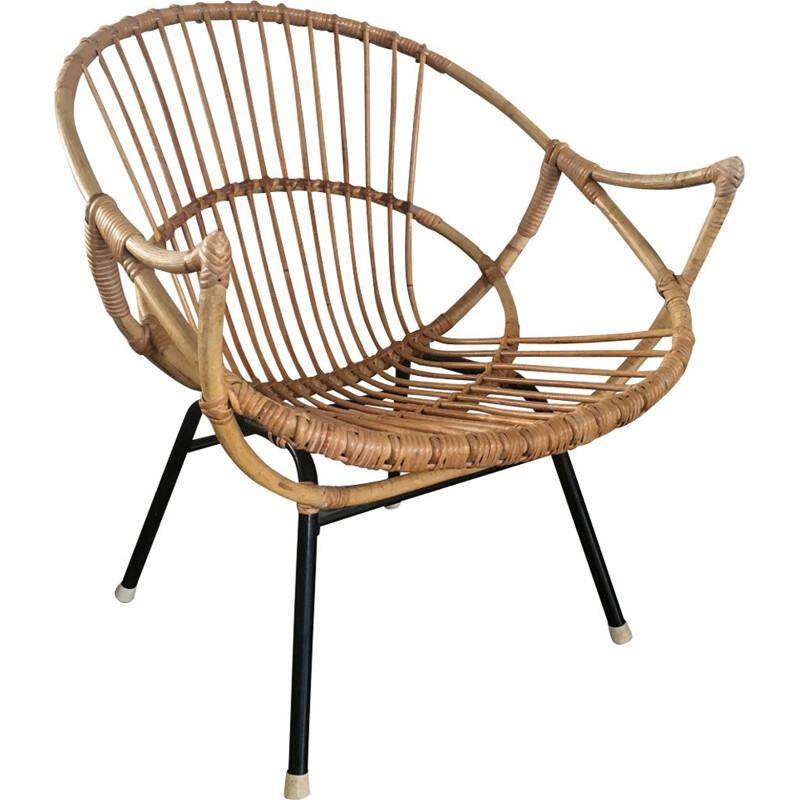 Vintage easy chair wicker Rohe Noordwolde 1950s