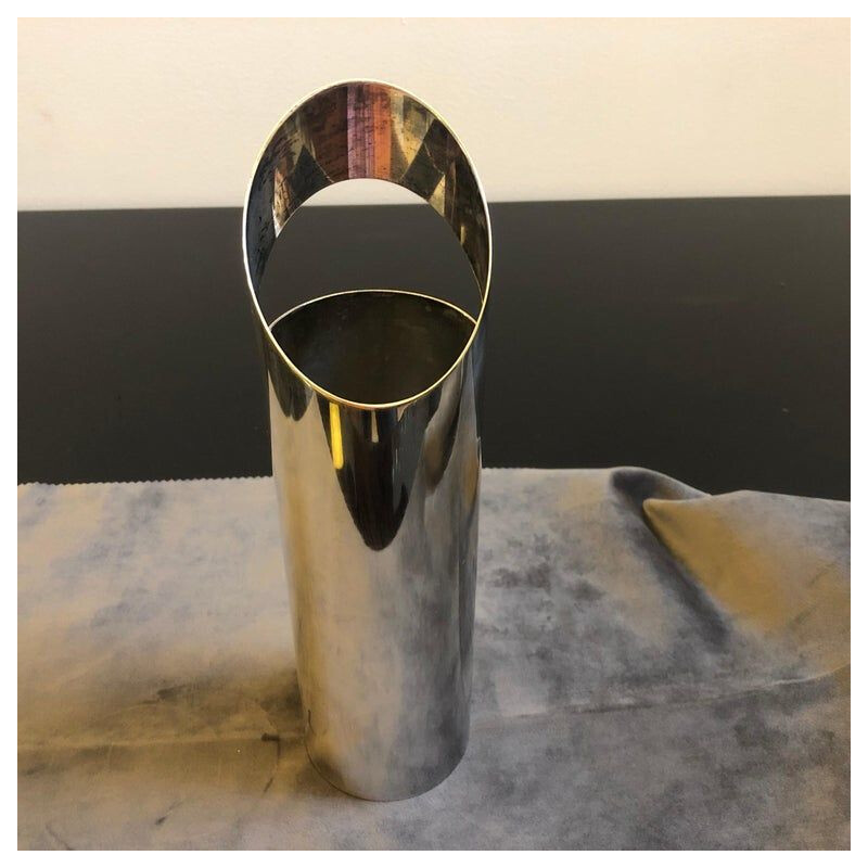 Vintage vase in silvered metal by Paolo Gatti