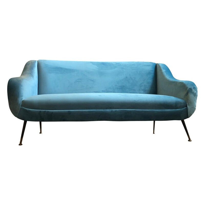 Italian vintage sofa in blue velvet