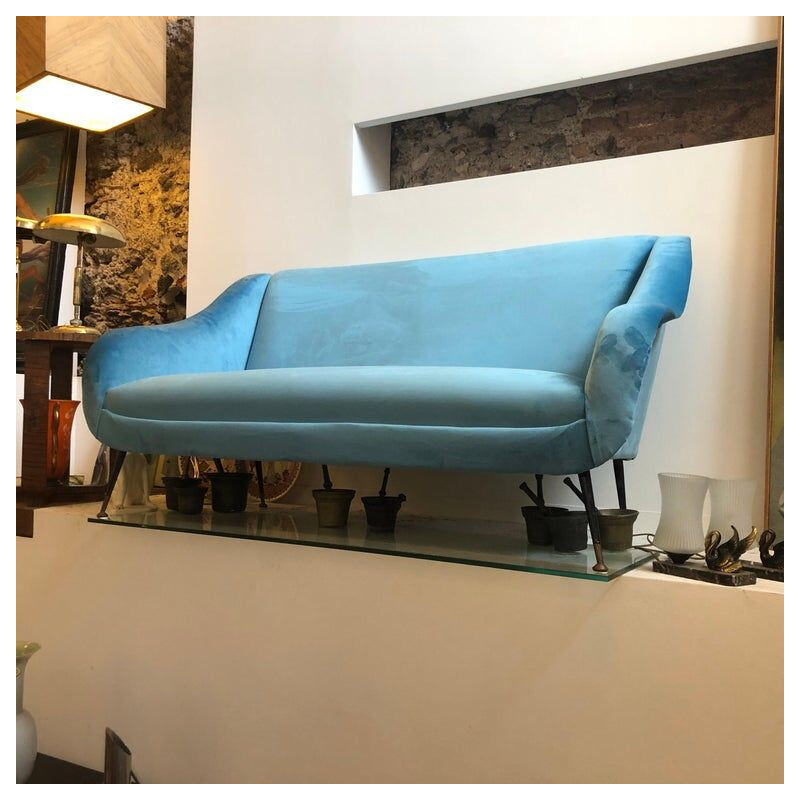 Italian vintage sofa in blue velvet