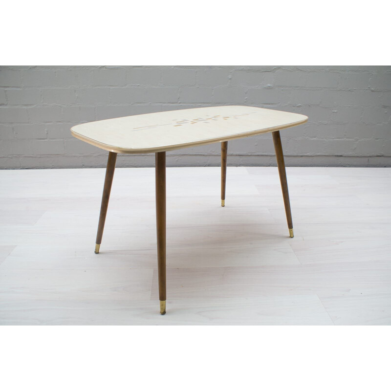 Vintage beige coffee table in wood and brass