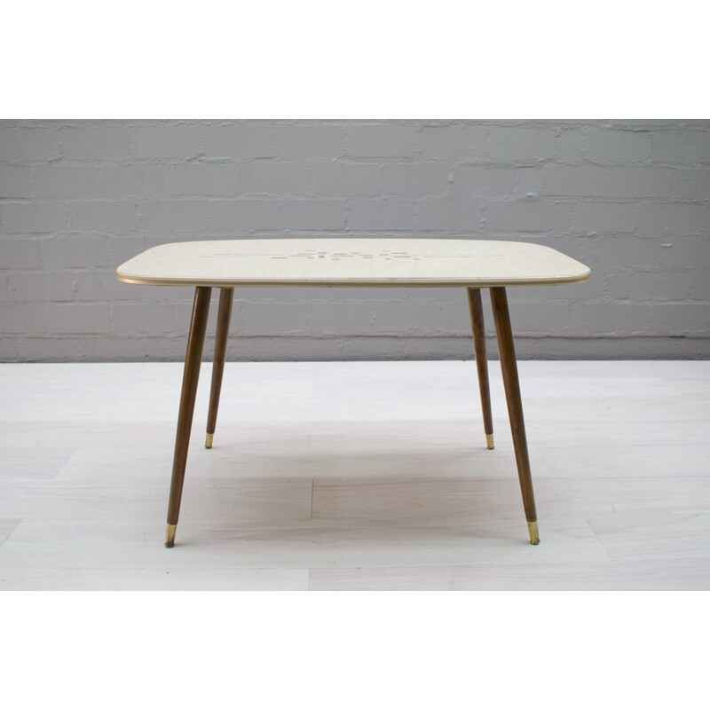 Vintage beige coffee table in wood and brass
