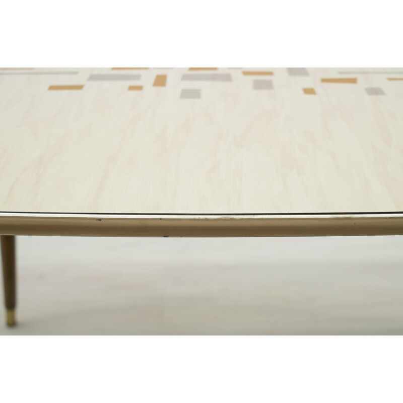 Vintage beige coffee table in wood and brass