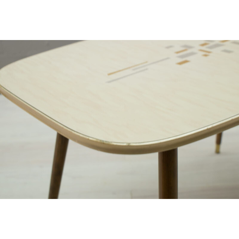 Vintage beige coffee table in wood and brass