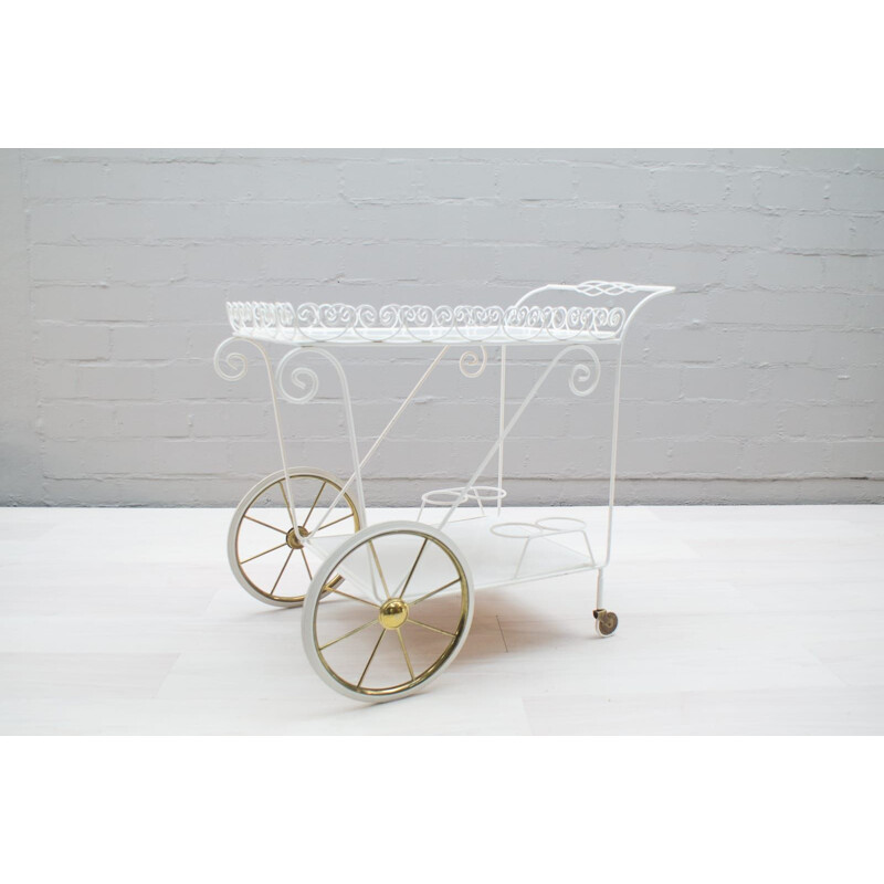 Vintage white metal serving trolley