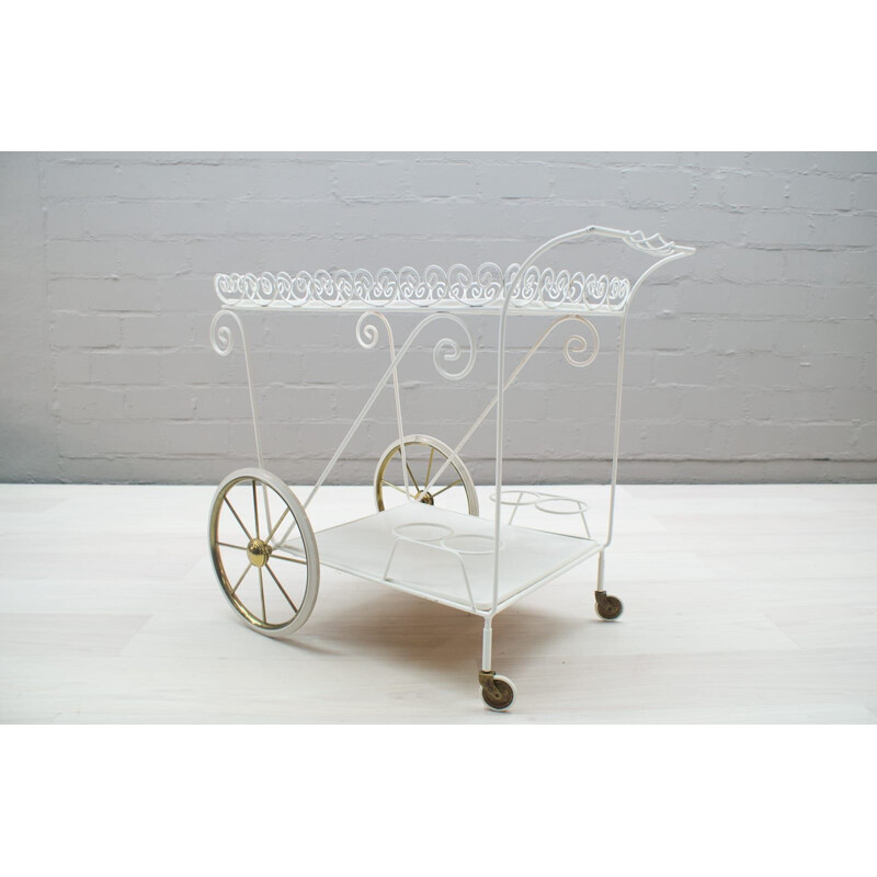 Vintage white metal serving trolley