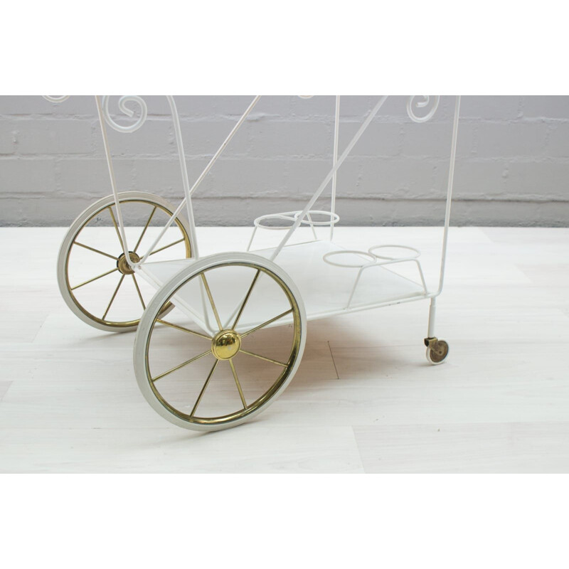 Vintage white metal serving trolley