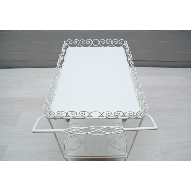 Vintage white metal serving trolley