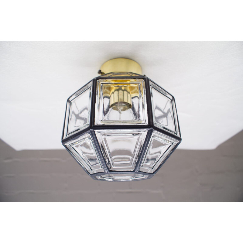 Luz de tecto de vidro geométrico Vintage clear glass light por Limburg, 1960