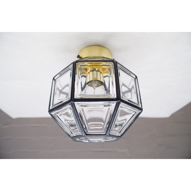 Vintage geometric glass ceiling lamp by Limbourg, 1960