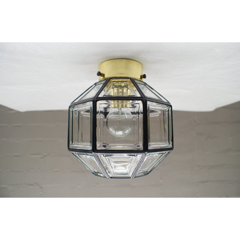 Vintage geometric glass ceiling lamp by Limbourg, 1960