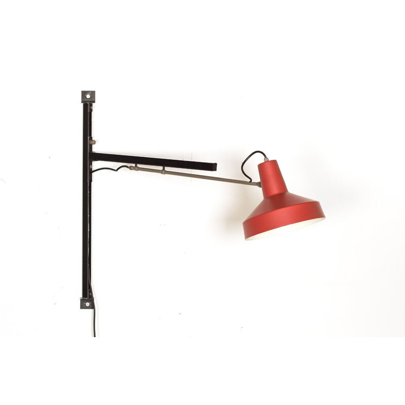 Vintage wall lamp telescope red shade Hiemstra Evolux 1960s