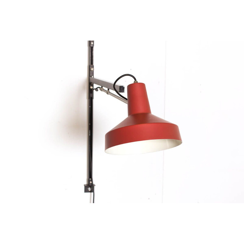 Vintage wall lamp telescope red shade Hiemstra Evolux 1960s